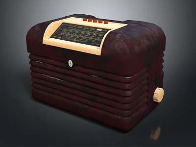 Vintage Retro Maroon Speaker Featuring Textured Surface Display Screen And Control Knobs 3d model