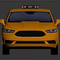 Yellow Taxi Car With Checkerboard Pattern And Roof Sign On Black Background