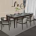 Modern Dining Table And Chairs With Tableware Potted Plant In Bright Room Window Pendant Light