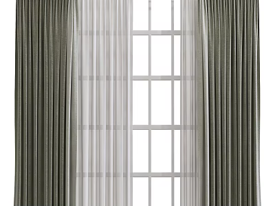 Stylish Dark Thick Curtains With White Sheer Panels By Grid Window Decoration 3d model