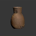 Ancient Handcrafted Terracotta Vase Sculpture Carving With Cracked Surface And Textured Design