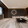 Modern Home Theater With Large TV Sofa And Wooden Walls
