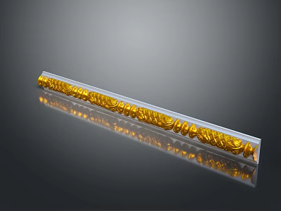 Plant Patterned Golden Decorative Strip with Intricate Designs and Reflection on Black Surface 3d model