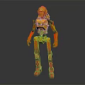 Futuristic Yellow Humanoid Robot With Mechanical Armor And Orange Red Accents