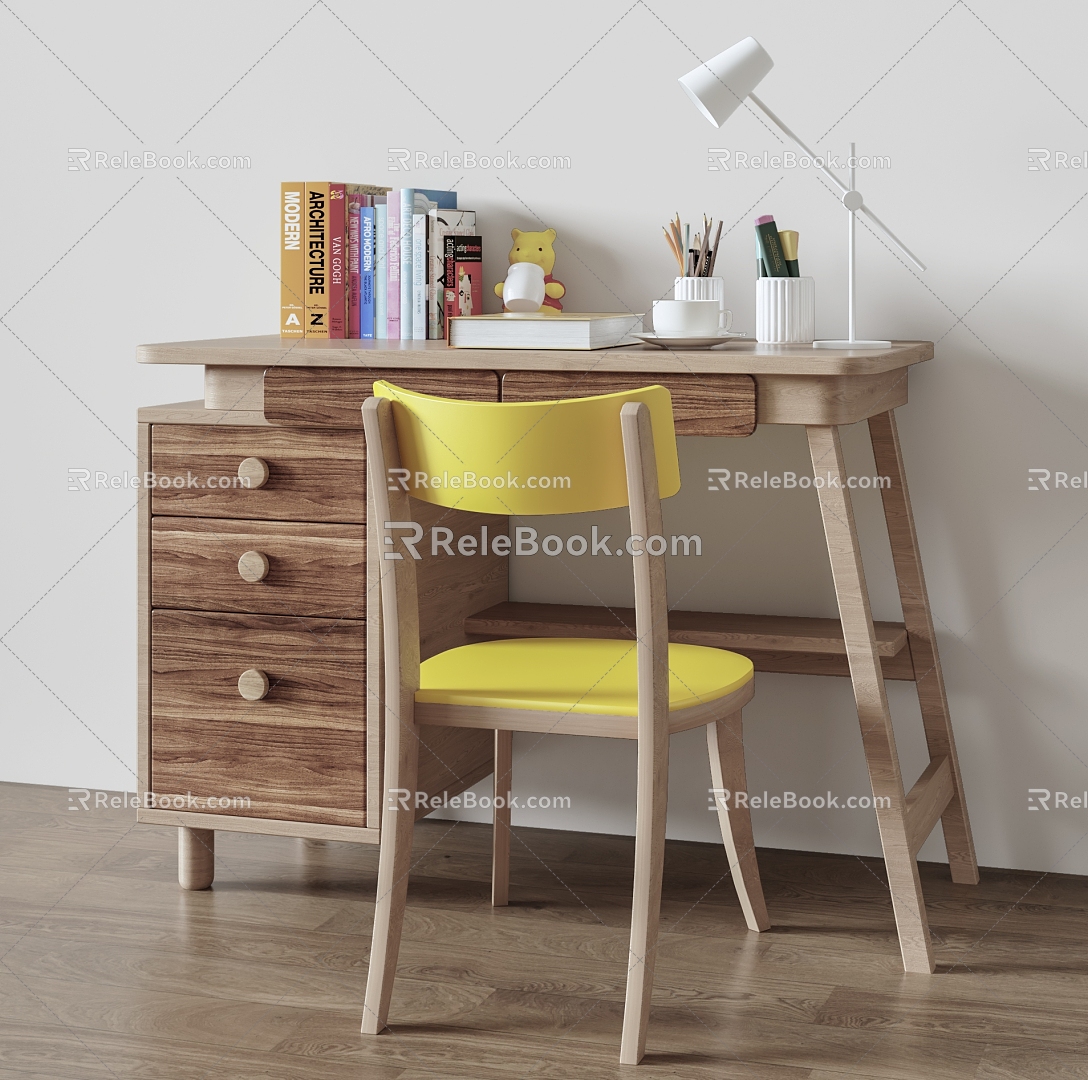 Children's Table and Chair Desk and Chair Log Table and Chair Children's Study Table and Stool Solid Wood Table and Chair 3d model