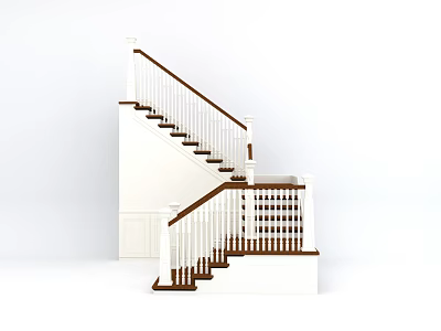 Modern Interior Staircase With White Railings Brown Handrails And Wooden Steps 3d model