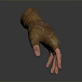 Durable Brown Leather Gloves With Metal Buttons And Pink Finger Parts