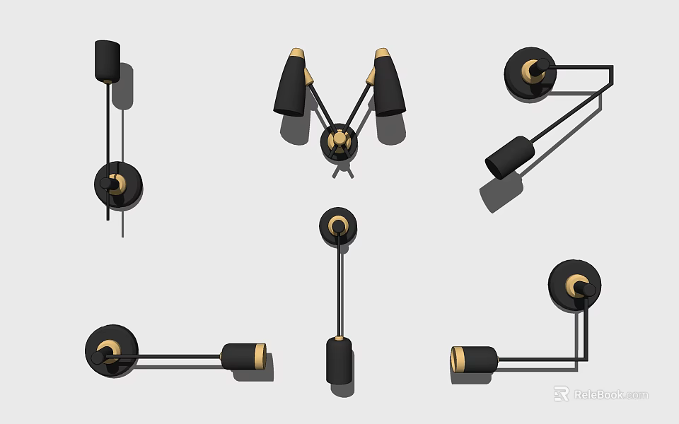 Modern Black And Gold Wall Lamps For Home Interior Decor With Stylish Designs 3d model 