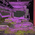 Abandoned Industrial Pipeline Area With Green Moss Red Pipes Concrete Walls And Broken Ground