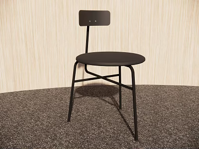 Modern Black Leisure Chair With Minimalist Design Round Seat Metal Legs Against Light Wood Wall 3d model