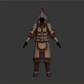 Man Wearing Traditional Red and Gold Full Body Armor with Helmet