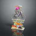 Decorative Purple Bicycle With Rider Figure On Display Stand With Colorful Details