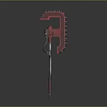 Red Serrated Tactical Weapon With Metal Pole Red Grip And Black Cord
