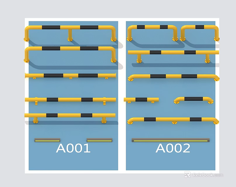 Yellow Black Safety Handrails A001 A002 Models Different Design Variations 3d model