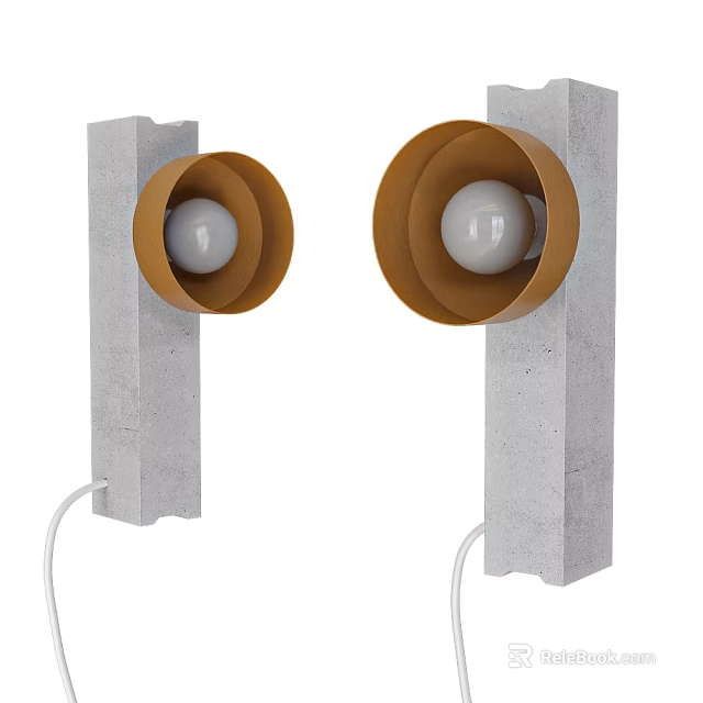 Minimalist Wall Lamps With Concrete Pillar Brown Shade And White Bulb 3d model 
