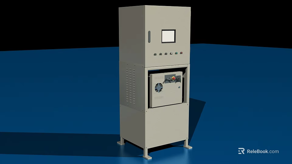 Standing Industrial Computer Cabinet With Display Screen Control Buttons And Ventilation Grille 3d model