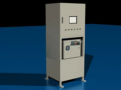 Standing Industrial Computer Cabinet With Display Screen Control Buttons And Ventilation Grille 3d model