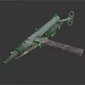 Vintage Machine Gun Weapon with Metal Barrel Stock and Support Stand