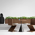 Modern Wooden Banquette Sofa Interior With Green Plants Side Chairs And Small Round Table