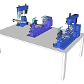 Three Blue Industrial Equipment Machines Placed On White Table 3d model