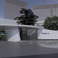 Garden Landscape In Modern Architectural Interior With Circular Skylight Trees And Curved Staircase