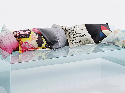 Decorative Pillows With Floral Geometric And Graphic Patterns On Transparent Glass Bench 3d model