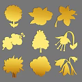 Various Golden Flower Leaf And Plant Silhouette Decorative Designs Collection