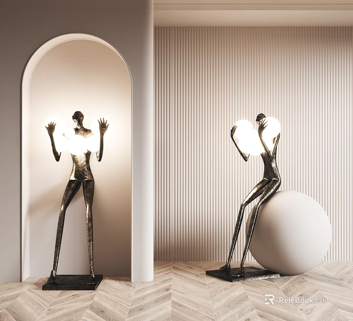 Unique Shaped Humanoid Floor Lamps With Artistic Design In Contemporary Interior 3d model 