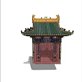 Traditional Chinese Ancient Architecture With Green Roof Yellow Eaves And Stone Lion Statues In Courtyard