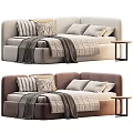 Modern Two Seater Sofa With Striped Pillows Knitted Blanket And Side Table