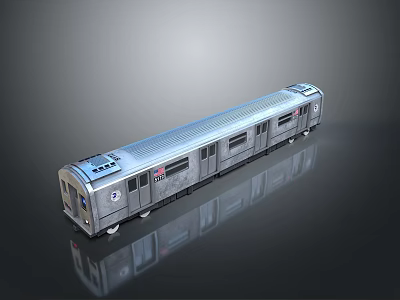 3D Silver Subway Train Model with Windows Doors and Reflective Surface on Gray Background 3d model