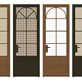 Stylish Swing Doors with Grid Glass and Arched Top Design Features 3d model
