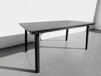 Sleek Modern Minimalist Black Dining Table With Sturdy Metal Legs For Contemporary Home Dining Area 3d model