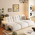 White Upholstered Multi Seater Sofa in Modern Living Room with Decorative Paintings and Potted Plant