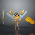 Angelic Warrior Character With Blue And Yellow Wings Sword And Shield