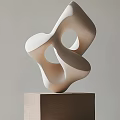 Abstract Wooden Sculpture Carving With Curved Hollow Geometric Design On Wooden Base