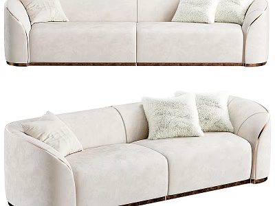 Modern Beige Curved Sofa With Soft Cushions And Elegant Wooden Base Design 3d model