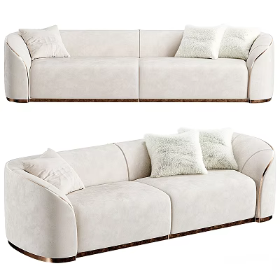 Modern Beige Curved Sofa With Soft Cushions And Elegant Wooden Base Design 3d model