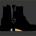 Black Leather Ankle Boots With Zipper Buckle And Golden Heel Design
