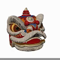 Lion Dance Head Sculpture Featuring Intricate Colorful Carving And Design Details