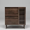Dark Brown Wooden Sideboard With Drawers Cabinet Door And Open Shelves