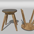 Modern Wooden Stool Set With Upholstered Seat And Four Legs Structure