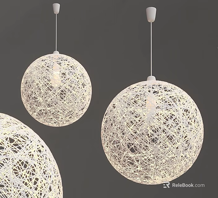 Modern White Spherical Pendant Lights With Woven Mesh Design For Interior 3d model