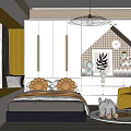 Bright Kids Room Interior With Bed Yellow Chair Toys Storage And Decorative Rug