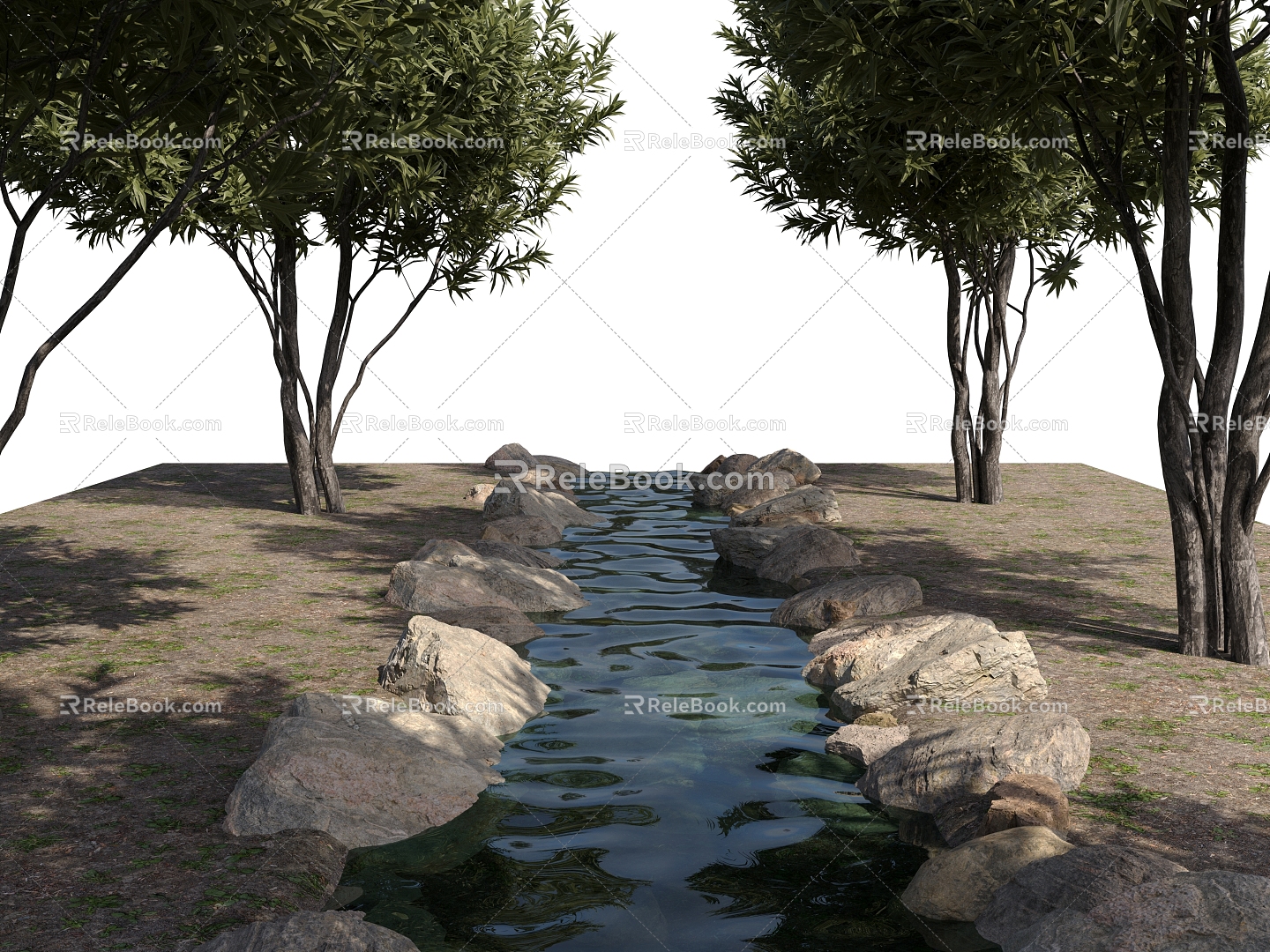 Modern Creek Waterfront Landscape Creek 3d model