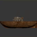 Vintage Wooden Boat Model With Metal Paddle Wheels And Mechanical Structure