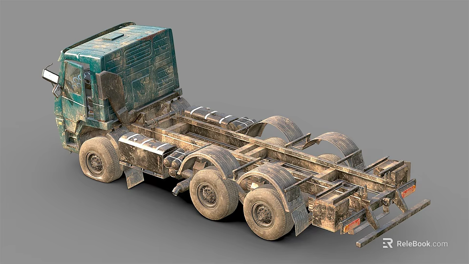 Teal Weathered Truck Chassis Featuring Multiple Heavy Duty Wheels And Industrial Design 3d model 