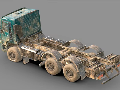Teal Weathered Truck Chassis Featuring Multiple Heavy Duty Wheels And Industrial Design 3d model
