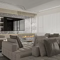 Modern Living Dining Room Interior With Round Table Beige Upholstered Chairs And Ambient Lighting