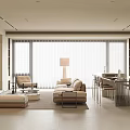 Modern Living And Dining Room Interior With Open Layout Sofa Set And Dining Table 3d model